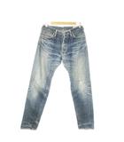 エヴィス EVISU 虎耳 トラ耳 セルビッチ デニム パンツ ジーンズ ストレート ボタンフライ ウォッシュ加工 ダメージ加工 35×35 紺 ネイビー /AO20 ■GY11