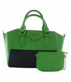 サマンサベガ Samantha Vega ハンドバッグ ショルダー 2WAY レザー バイカラー ロゴ ゴールド金具 ポーチ付き 緑 グリーン 紺 ネイビー /XZ ■GY18