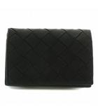 ボッテガヴェネタ BOTTEGA VENETA カードケース 名刺入れ 二つ折り レザー イントレチャート ロゴ 型押し 黒 ブラック /XZ ■GY18