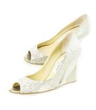 ジミーチュウ JIMMY CHOO パンプス オープントゥ ウェッジソール メタルプレート グリッター ラメ 36.5 23.5cm シルバーカラー /CK6 ■GY11
