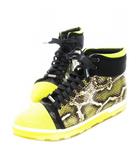 ジミーチュウ JIMMY CHOO スニーカー レースアップ ハイカット ポインテッドトゥ レザー 革 パイソン スエード 38 24.5cm 黄 イエロー /CK14 ■GY11