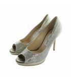 ジミーチュウ JIMMY CHOO パンプス レザー オープントゥ ピンヒール ラメ ロゴ 36.5 23.5cm シルバー色 ■GY18 /MQ