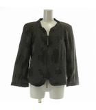 ジョルジオアルマーニ GIORGIO ARMANI ノーカラージャケット ウール混 シルク混 水玉 ドット柄 薔薇 総柄 ジップアップ 42 L グレー /XZ ■GY13