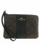 コーチ COACH ポーチ リストレット 小物入れ PVC レザー シグネチャー ストライプ 総柄 ロゴ 茶色 ブラウン 58035 /XZ ■GY11