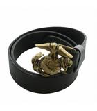 ラルフローレン RALPH LAUREN ベルト レザー バックル アメリカ海兵隊 エンブレム モチーフ ゴールド金具 S 黒 ブラック /XZ ■GY18