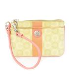 コーチ COACH ポーチ PVC レザー 革 オプアート ストライプ ロゴ ストラップ ピンク /CK25 ■GY18