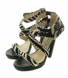 ジミーチュウ JIMMY CHOO サンダル ハラコ レザー オープントゥ ハイヒール ゼブラ柄 ベルト ストラップ 38 25cm 黒 ブラック 白 ホワイト /XZ ■GY17