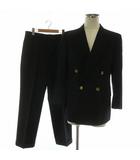 バーバリーズ Burberrys ヴィンテージ タスマニアウール スーツ セットアップ テーラードジャケット ダブル 4B 総裏地 サイドベンツ ピークドラペル パンツ スラックス ツータック ウール ロゴボタン 94-84-165 AB4 M 黒 ブラック /XZ ■GY18