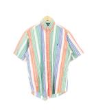 ラルフローレン RALPH LAUREN GOLF 半袖シャツ ボタンダウン ロゴ刺繍 マルチストライプ 総柄 M 緑 グリーン /AH16 ■GY18