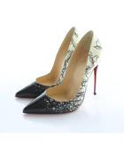 クリスチャンルブタン Christian louboutin パンプス ハイヒール ポインテッドトゥ ロゴ 総柄 パテント レザー 36 23cm 白 ホワイト 黒 ブラック ■GY18 /MQ