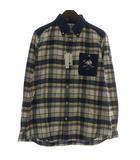 シナコバ SINA COVA ボタンダウンシャツ フランネル コーデュロイ 長袖 チェック柄 総柄 ロゴ 刺繍 L 紺 ネイビー /XZ ■GY18