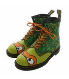 ドクターマーチン DR.MARTENS × TEENAGE MUTANT NINJA TURTLES ショートブーツ レザー 8ホール ラウンドトゥ レースアップ 総柄 US10 28cm 緑 グリーン /XZ ■GY18