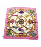 セリーヌ CELINE 大判スカーフ ストール 絹 シルク 気球 飛行機 総柄 ロゴ ピンク ■GY17 /MQ ■OH