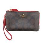 コーチ COACH 美品 ダブル コーナー ジップ リストレット シグネチャー キャンバス 茶 ブラウン F87591 /UO ■GY18