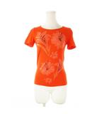 ジョルジオアルマーニ GIORGIO ARMANI Tシャツ ニット ラウンドネック 半袖 インターシャ 花柄 ストレッチ S オレンジ /CK25 ■GY17