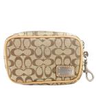 コーチ COACH シグネチャー ミニポーチ ロゴプレート L字ファスナー キャンバス レザー ベージュ /GV ■GY18
