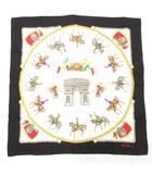 セリーヌ CELINE スカーフ ロゴ 馬イラスト 総柄 黒 ブラック 白 ホワイト /AE ■GY18