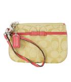 コーチ COACH ポーチ キャンバス レザー 革 シグネチャー リボン ストラップ ピンク ベージュ /CK16 ■GY11