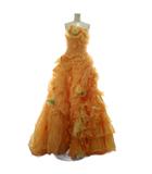  アヤナチュール Aya na ture ウェディングドレス カラードレス Aライン サテン ビスチェ フリル ラメ 花 コサージュ付き 9TT M オレンジ /XZ ■GY18