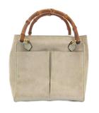 グッチ GUCCI オールドグッチ ヴィンテージ バンブー ハンドバッグ スエード レザー グレー /AE ■GY13