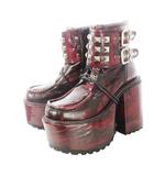 ヨースケ YOSUKE ショートブーツ レザー 革 ベルト バックル スタッズ レースアップ 外羽 ドクロ スカル パンク ロック ゴシック ハード 厚底 24.0 赤 レッド /CK2 ■GY11