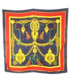 セリーヌ CELINE スカーフ スクエア 大判 シルク 絹 タッセル柄 ロゴ 紺 ネイビー 赤 レッド /CK22 ■GY18