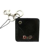 ドルチェ&ガッバーナ ドルガバ DOLCE&GABBANA キーホルダー 羊革 レザー 鏡フック付き ロゴ シルバー金具 黒 ブラック /XZ ■GY18