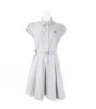 バーバリーブルーレーベル BURBERRY BLUE LABEL シャツワンピース ひざ丈 半袖 ハーフボタン ベルト ストライプ ロゴ刺繍 38 M 紺 ネイビー /AO23 ■GY11