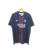 ナイキ NIKE オーセンティック ユニフォーム パリ サンジェルマン ゲームシャツ 半袖 切替 ロゴ エンブレム ラバー プリント トリコロール ストライプ 総柄 サッカー L 紺 ネイビー HJ4547-411 /MN10 ■GY11