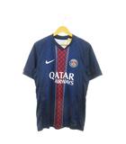 ナイキ NIKE オーセンティック ユニフォーム パリ サンジェルマン ゲームシャツ 半袖 切替 ラバープリント ロゴ エンブレム 刺繍 トリコロール ストライプ 総柄 サッカー S 紺 ネイビー HJ4593-411 /MN11 ■GY11