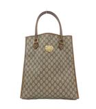 グッチ GUCCI オールドグッチ ヴィンテージ GGスプリーム トートバッグ ハンド ロゴプレート レザー 茶 ブラウン /AE ■GY11 ☆AA★