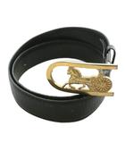 セリーヌ CELINE ヴィンテージ オールド ベルト レザー バックル ホースキャリッジ 馬車 ロゴ ゴールド金具 70 黒 ブラック /XZ ■OH ■GY11