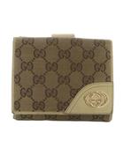 グッチ GUCCI 財布 二つ折り GGキャンバス レザー 総柄 インターロッキング Wホック 茶色 ブラウン 白 ホワイト 181596・0416 /XZ ■GY11
