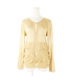 ロエベ LOEWE カーディガン ニット ラウンドネック 長袖 切替 ティアード 光沢感 M ベージュ /CK14 ■GY11