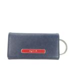 アニエスベー ボヤージュ Agnes b. VOYAGE キーケース 4連 レザー ロゴ キーリング バイカラー 紺 ネイビー /AH7 ■GY18