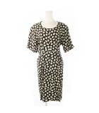 サルヴァトーレフェラガモ Salvatore Ferragamo シルクワンピース ひざ丈 半袖 切替 タック ジャカードドット 花柄 42 M 黒 ブラック /CK13 ■GY18