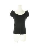 バーバリーブルーレーベル BURBERRY BLUE LABEL 半袖カットソー ラウンドネック 半袖 ストレッチ ギャザー ロゴ刺繍 38 M 黒 ブラック /AO23