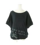 バーバリーブルーレーベル BURBERRY BLUE LABEL カットソー ラウンドネック 五分袖 ドルマン バルーン プリント ロゴ 38 M 紺 ネイビー /AO24