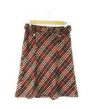 バーバリーブルーレーベル BURBERRY BLUE LABEL ひざ丈スカート セミフレア ストレッチ チェック ベルト 38 M 赤 レッド /AO28