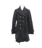 バーバリーブルーレーベル BURBERRY BLUE LABEL ピーコート Pコート ロングコート ウール 38 グレー ダブル ロゴボタン フリルヘム /IU ■GY11