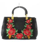 フェイラー FEILER ハンドバッグ シュニール織り メッシュ シアー 花柄 ロゴ 黒 ブラック /CK19 ■GY18