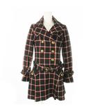 バーバリーブルーレーベル BURBERRY BLUE LABEL トレンチコート 切替 プリーツ ミドル丈 チェック ベルト付き エンブレムボタン 36 S 黒 ブラック /AO16 ■GY11