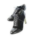 アンテプリマ ANTEPRIMA ブーティ ショートブーツ ハイヒール アーモンドトゥ スエード 切替 レザー 革 レースアップ 22.0cm 黒 ブラック /CK15 ■GY18