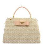 サマンサベガ Samantha Vega ハンドバッグ ショルダー 2WAY ツイード リボン ロゴ ゴールド金具 ピンク 白 ホワイト /XZ ■GY18