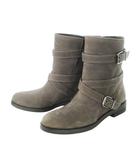 23区 オンワード樫山 ショートブーツ ミドル エンジニア スエード レザー 牛革 ベルトデザイン 40 L チャコール グレー /CK13 ■GY18