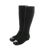 シャネル CHANEL ロングブーツ ハラコ エナメル ラウンドトゥ サイドジップ ココマーク 36 23cm 黒 ブラック /XZ ■GY18