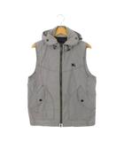 バーバリーブラックレーベル BURBERRY BLACK LABEL ベスト ジャケット ダブルジップ ロゴ刺繍 フーディー チェック 総柄 L 紺 ネイビー /AH3 ■GY18