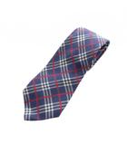 バーバリーズ Burberrys ネクタイ レギュラータイ ロゴ 絹 シルク チェック柄 紺 ネイビー ■GY13 /MQ