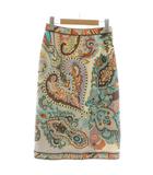 レオナール LEONARD タイトスカート ウール シルク混 ひざ丈 ペイズリー柄 総柄 ロゴ 67 マルチカラー /XZ ■GY18