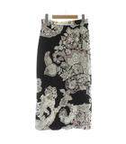 レオナール LEONARD タイトスカート ひざ丈 花柄 総柄 ロゴ L 黒 ブラック 白 ホワイト 紫 パープル /XZ ■GY18